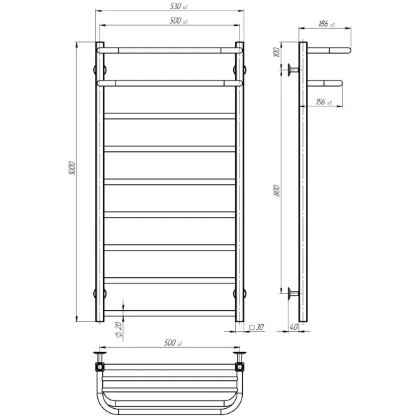 Рушникосушка Отель 500х1000 Deffi (Хром, нижнє підкл.)