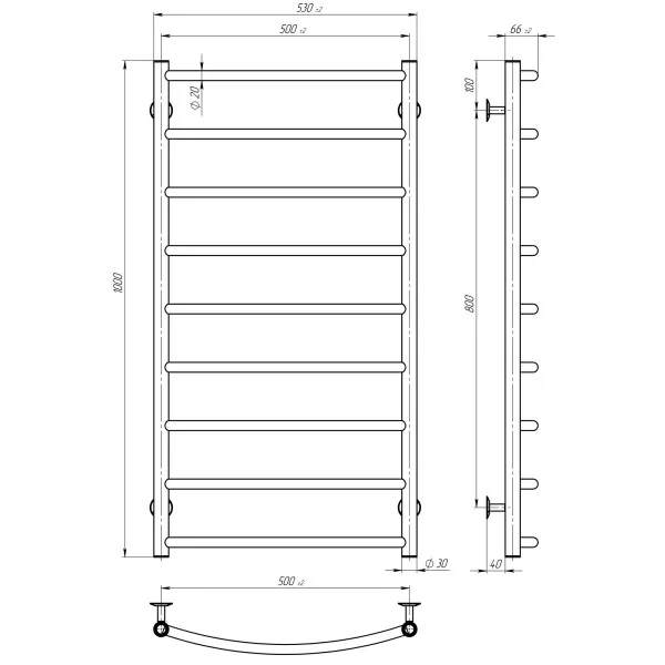Рушникосушка Класік 500х1000 Deffi (Хром, нижнє підкл.)