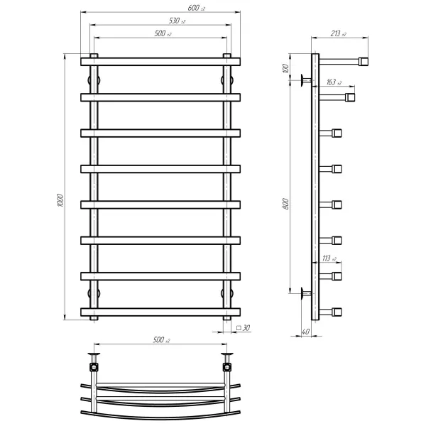Рушникосушка Лотос 500х1000 Deffi (Хром, нижнє підкл.)