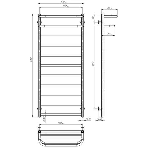 Рушникосушка Люкс Отель 500х1200 Deffi (Хром, нижнє підкл.)
