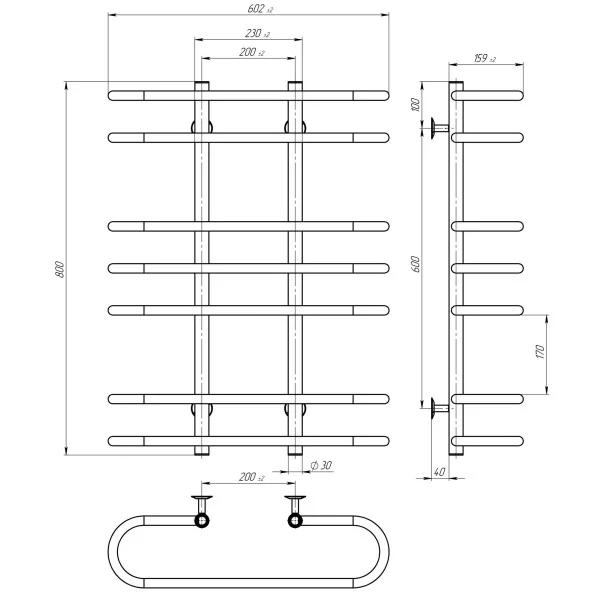 Рушникосушка Deffi Британіка 600х800 (хром, нижнє підкл.)
