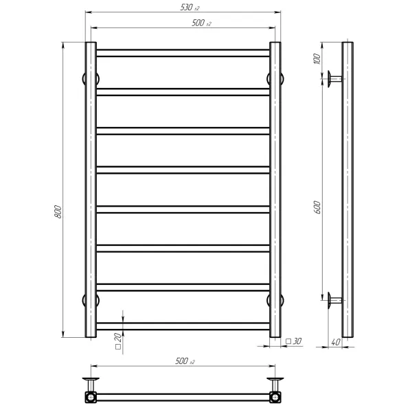 Рушникосушка Forest 500х800 Deffi (Хром, нижнє підкл.)