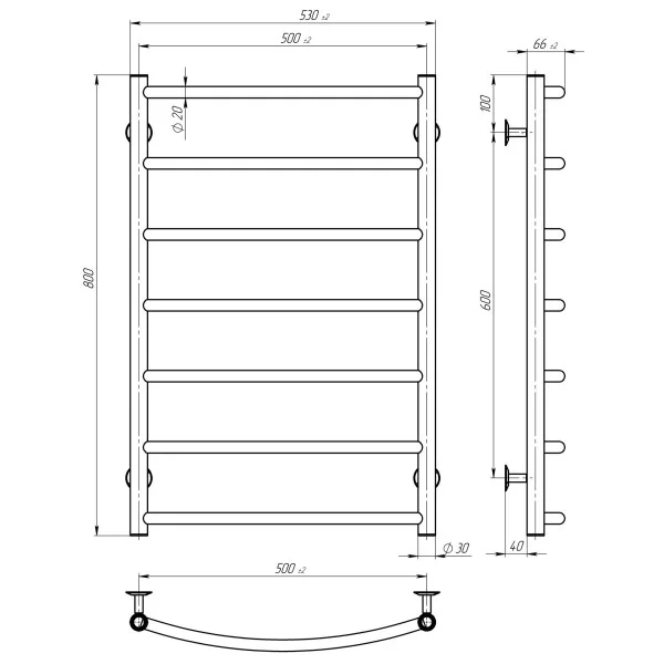 Рушникосушка Класік 500х800 Deffi (Хром, нижнє підкл.)
