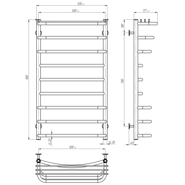 Рушникосушка Юність 500х900 Deffi (Біла, нижнє підкл.)