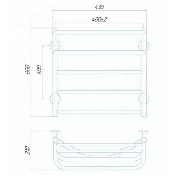 Рушникосушка Отель 400х600 Deffi (Хром, нижнє підкл.)