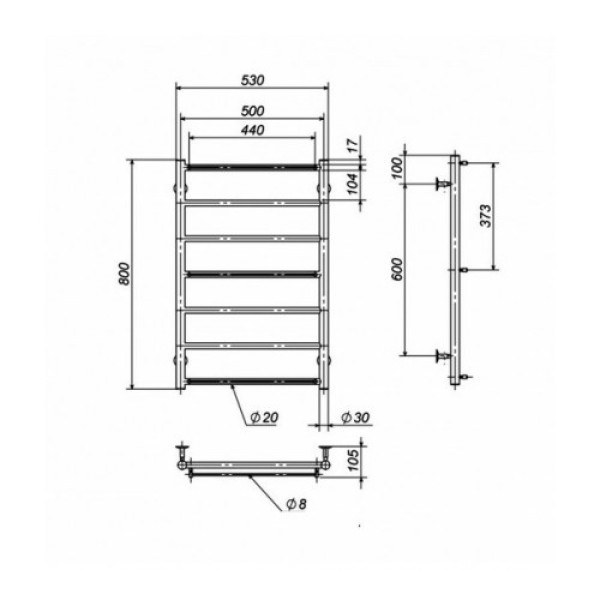 Рушникосушка Драбинка 500х800 Deffi (Хром, нижнє підкл.)