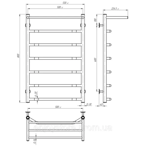 Рушникосушка Трапеція П7 500х800 Deffi з полицею