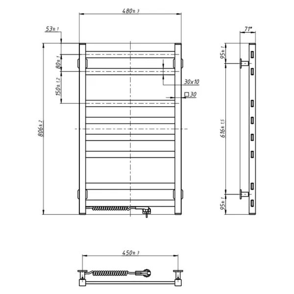 Рушникосушка електрична Авангард 480х800 БІЛА  (Ліва, 152Вт)