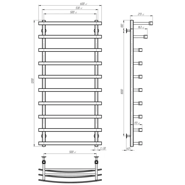 Рушникосушка Лотос 500х1200 Deffi (Хром, нижнє підкл.)