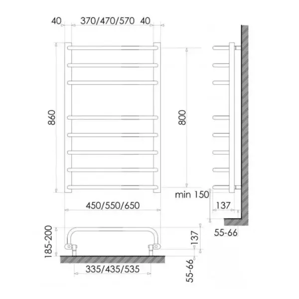Рушникосушка електрична Heizung 860x550/ 128Вт /з терморегулятором