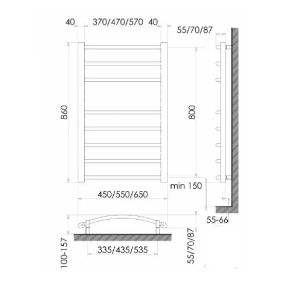Рушникосушка електрична Heizung 860x550/128Вт/ з терморегулятором