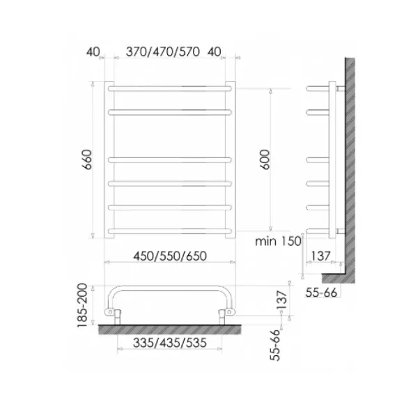 Рушникосушка електрична Heizung 660x550/ БІЛА / 135Вт /з терморегулятором