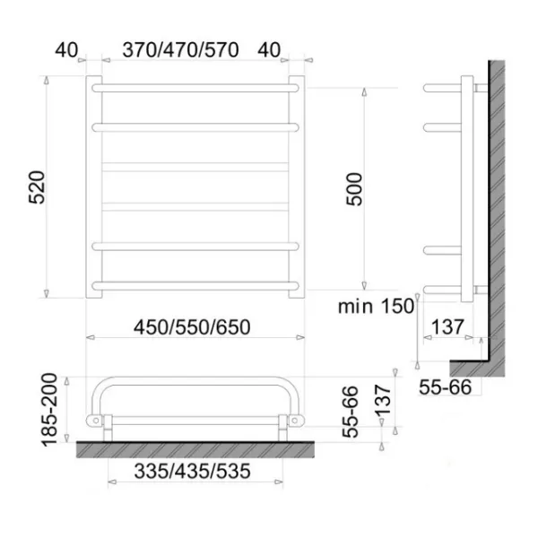 Рушникосушка електрична Heizung 660x550/ БІЛА / 135Вт /з терморегулятором