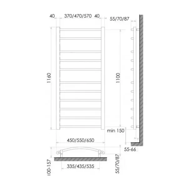 Рушникосушка електрична Heizung 1160x550/ БІЛА/ 187Вт /з терморегулятором
