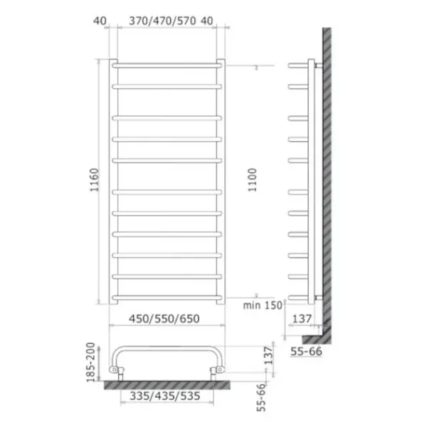 Рушникосушка електрична Heizung 1160x550/ БІЛА / 228Вт /з терморегулятором