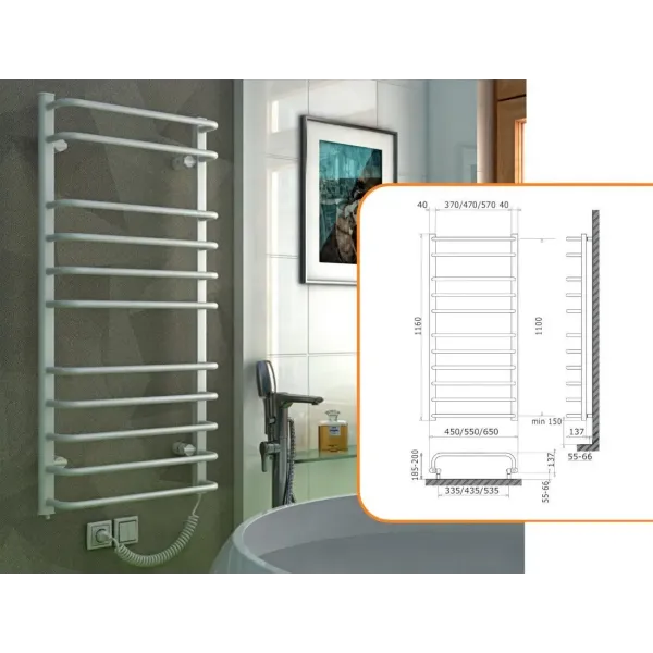 Рушникосушка електрична Heizung 1160x550/ БІЛА / 228Вт /з терморегулятором
