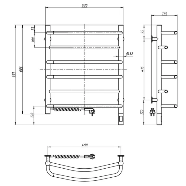 Рушникосушка електрична Омега 530х600 Sensor(Ліва)