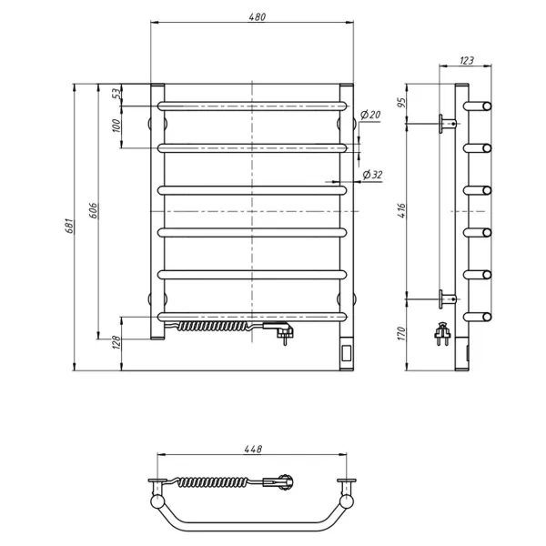Рушникосушка електрична Блюз 480х600 Sensor (Ліва ,104Вт)