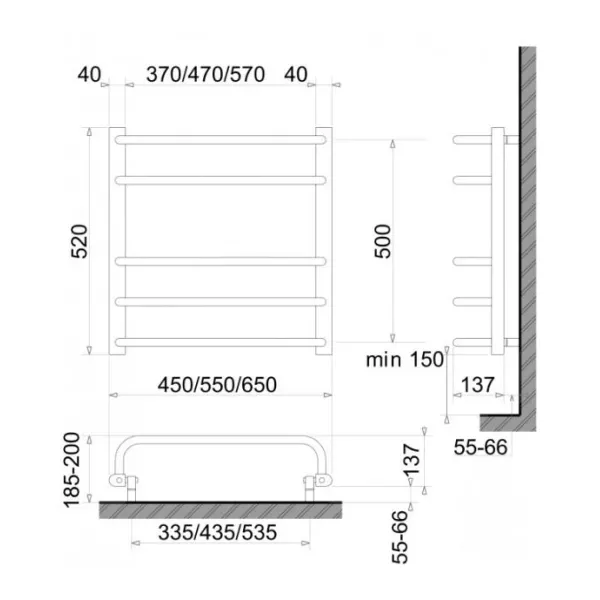 Рушникосушка електрична Heizung 510x550/ 86 Вт/з терморегулятором
