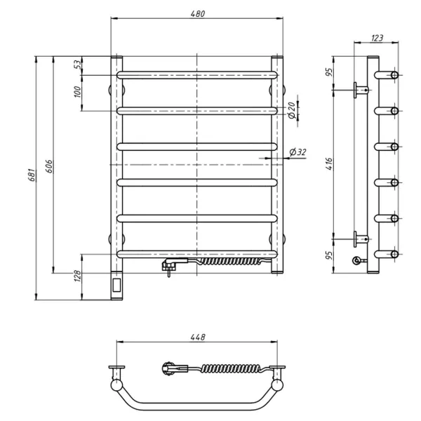 Рушникосушка електрична Блюз 480х600 Sensor  (Права ,104Вт)