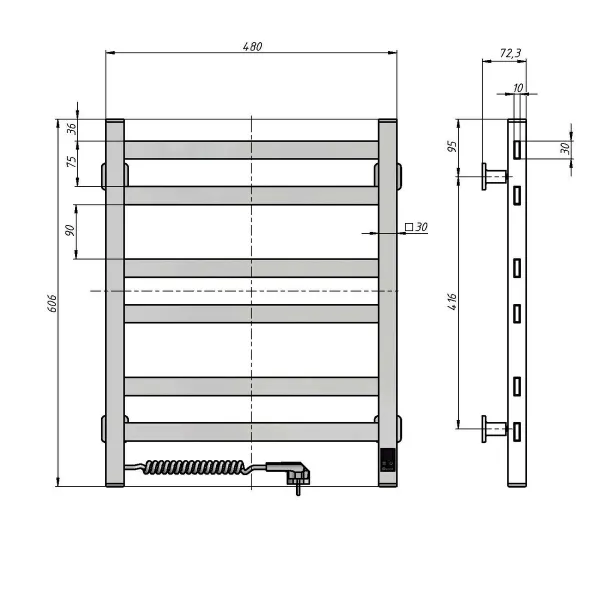 Рушникосушка електрична Авангард нержавійка 480х600 Sensor  (Права, 79Вт)