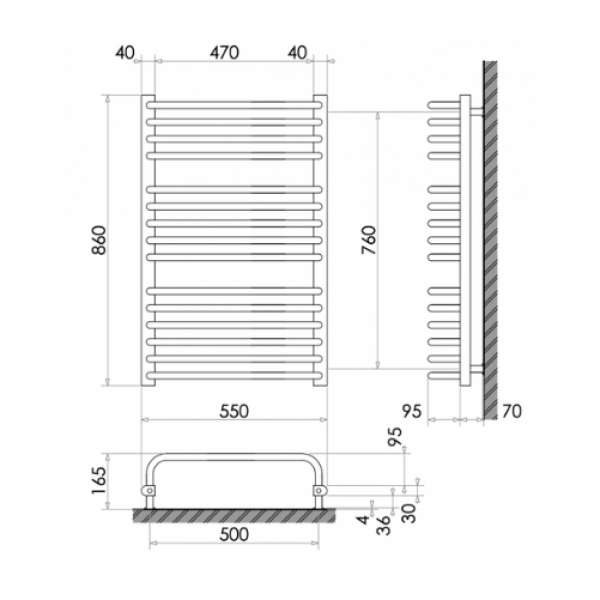 Рушникосушка 860х550/ЧОРНА /480Вт Heizung