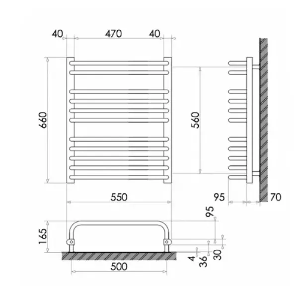 Рушникосушка 660х550 / ЧОРНА /356Вт Heizung