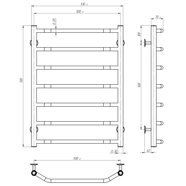 Рушникосушка Трапеція П7 500х700 Deffi