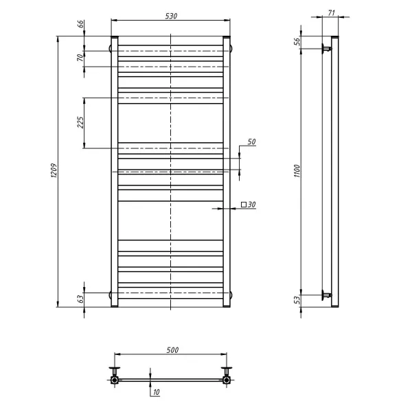 Рушникосушка нержавіюча Largo 500*1200 Чорний муар
