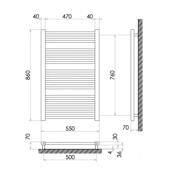 Рушникосушка 860x550/ ЧОРНА /плоска /452Вт Heizung