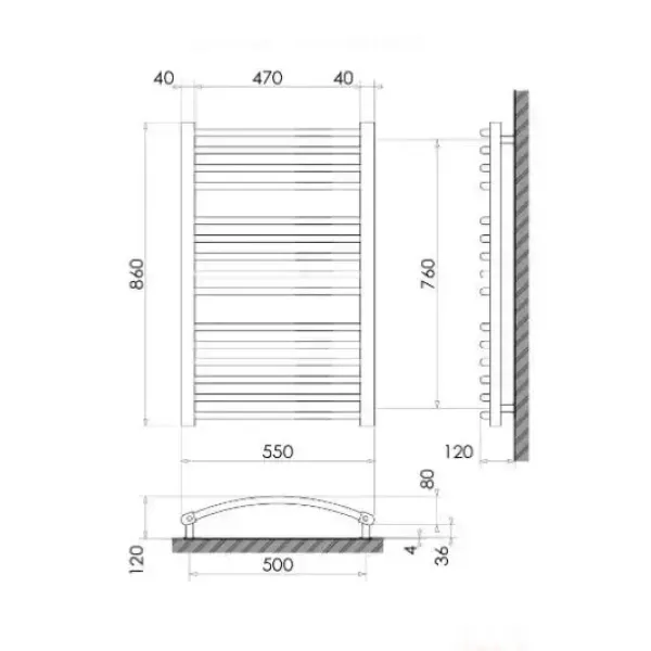 Рушникосушка 860х550 (дуга)/ ЧОРНА /428Вт/ Heizung