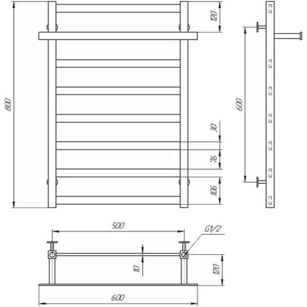 Рушникосушка Nikole 500*800 Deffi (хром, нижнє підкл.)