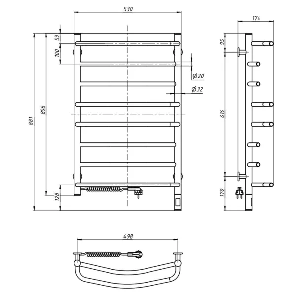 Рушникосушка електрична Омега 530х800 Sensor(Ліва)