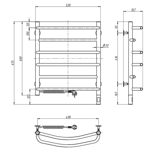 Рушникосушка електрична Омега нержавійка 530х600 Sensor (Ліва, 88Вт)