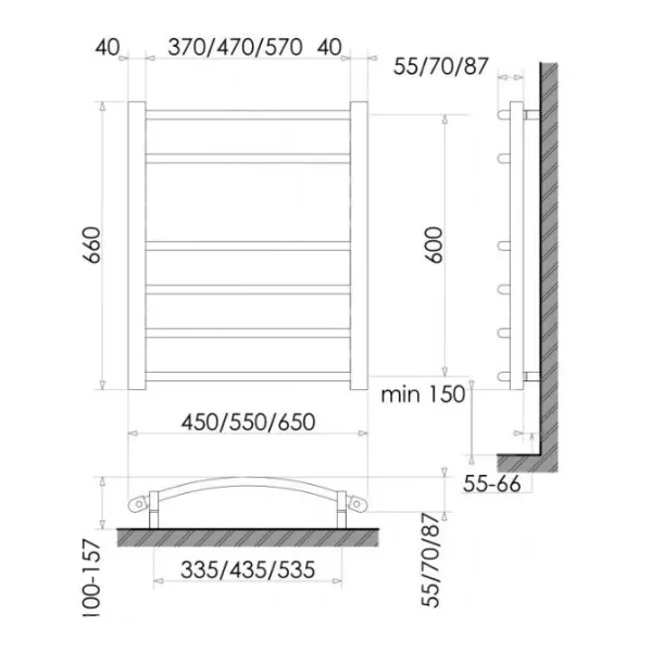 Рушникосушка електрична Heizung 660x550/ ЧОРНА / 97Вт /з терморегулятором