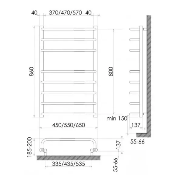 Рушникосушка електрична Heizung 860x550/ ЧОРНА/ 161Вт /з терморегулятором