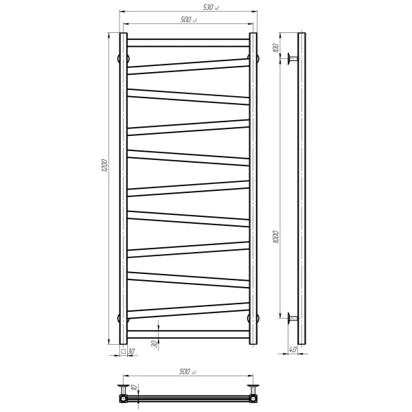 Рушникосушка Deffi Alpha 500*1200 (Чорний, нижнє підкл.)
