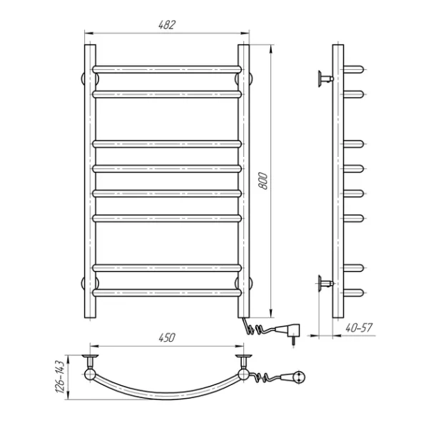 Рушникосушка електрична Блюз нержавійка 480х800 (Права, 112Вт)