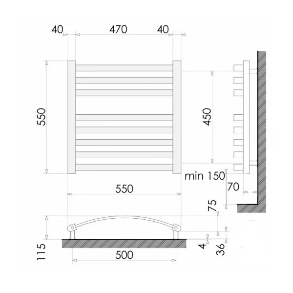 Рушникосушка КИЇВ 550*550/ БІЛА /540Вт/Heizung