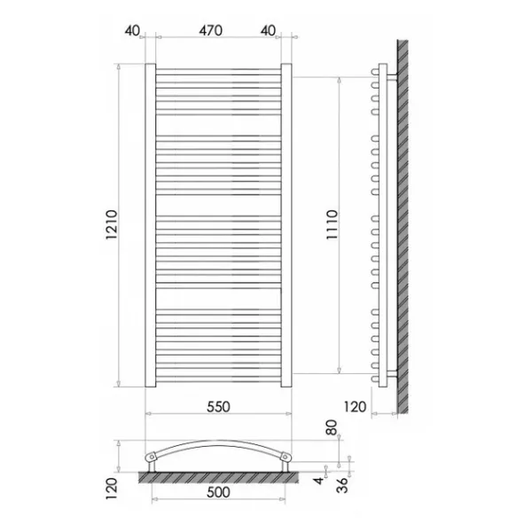Рушникосушка 1210х550 (дуга)/ / ЧОРНИЙ /599Вт Heizung