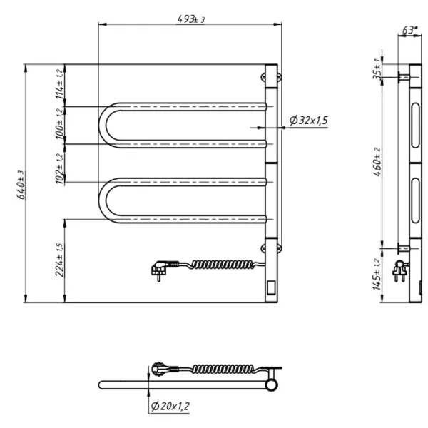Рушникосушка електрична  нержавіюча Fouette 480*600 Sensor