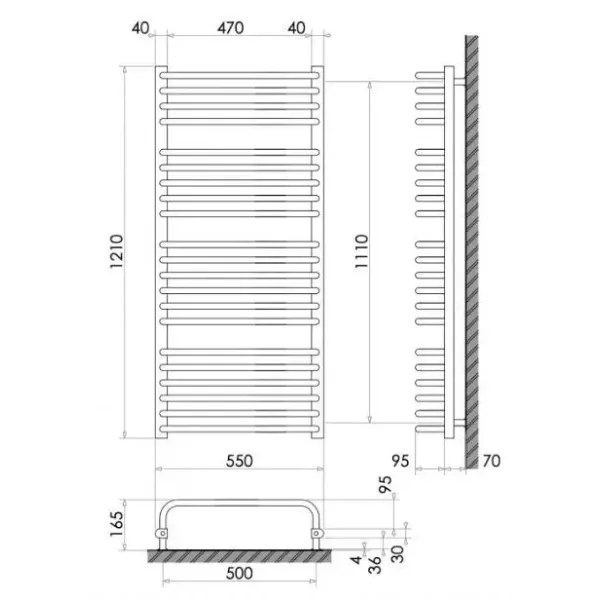 Рушникосушка 1210х550/ЧОРНА /665Вт Heizung