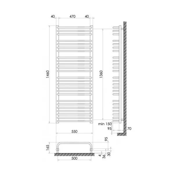 Рушникосушка 1460х550/ЧОРНА /757Вт Heizung