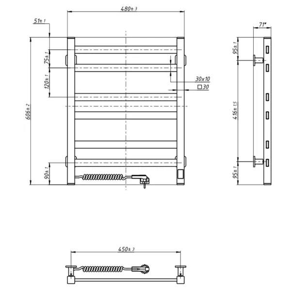 Рушникосушка електрична Авангард 480*600 БІЛА  Sensor (Ліва, 110Вт)