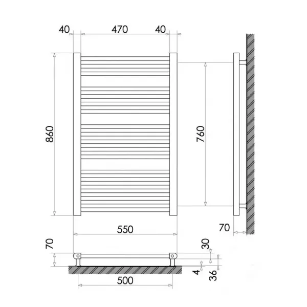 Рушникосушка 860x450 (плоска) / ЧОРНА /393Вт Heizung