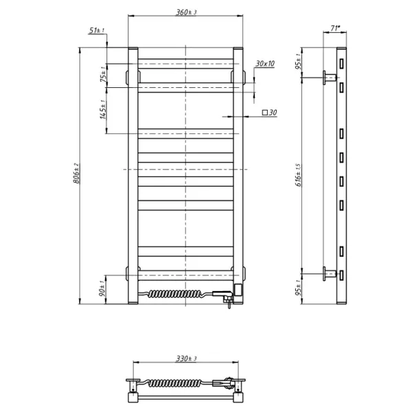 Рушникосушка електрична Авангард 360х800 БІЛА Sensor (Ліва, 107Вт)