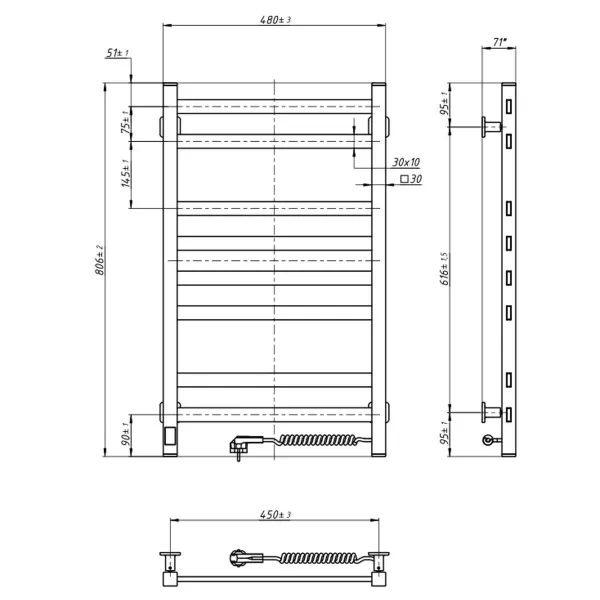 Рушникосушка електрична Авангард  480х800 БІЛА  (Права, 152Вт)