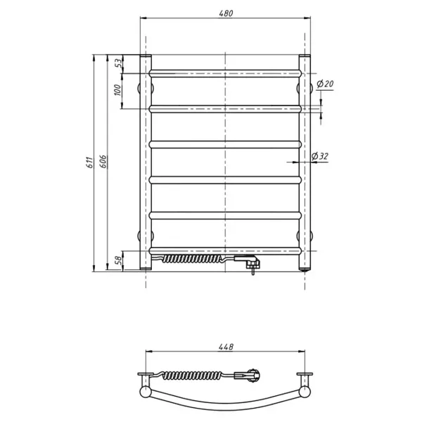 Рушникосушка електрична Камелія 480х600  ( Ліва,107 Вт)