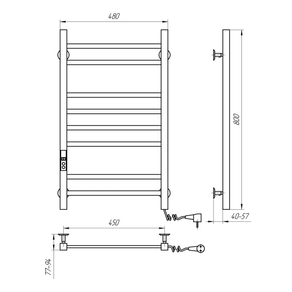 Рушникосушка електрична Авангард нержавійка САТИН 480х800  Sensor (Ліва, 112Вт)