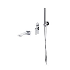 Сет зі змішувачем для ванни та душу прихованого монтажу, душовим комплектом з водопровідним конектором та виливом для ванни, хром В724 ZEN